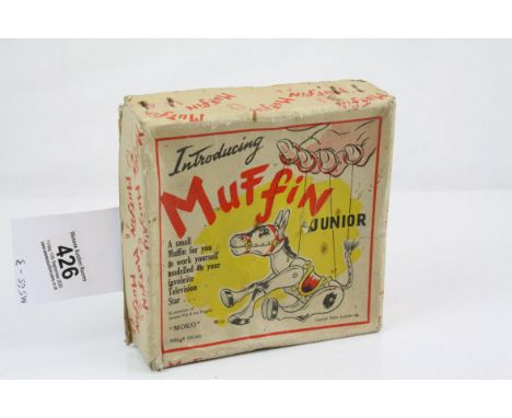 Boxed Moko Muffin the Mule Junior metal puppet with replacement strings, some paint loss 