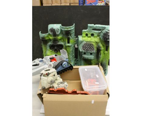 Three retro toy line accessories to include Mattel Masters of the Universe Castle Grayskull, Star Wars Scout Walker and LJN T