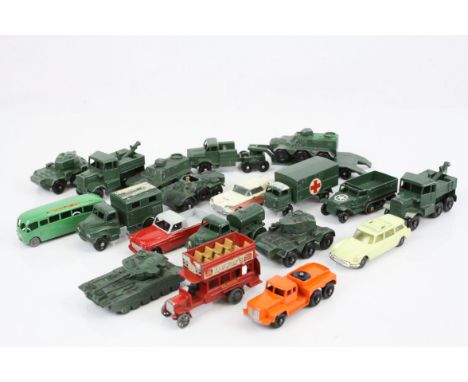 19 Vintage diecast models, mainly Matchbox Lesney military examples, gd play worn condition