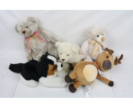 Five soft toys in good condition to include Steiff Jackie dog with tag