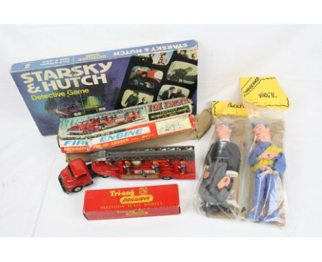 Group of mixed toys and games to include 2 x Thunderbirds puppets (Virgin &amp; Brains), boxed Arrow Starsky &amp; Hutch boar