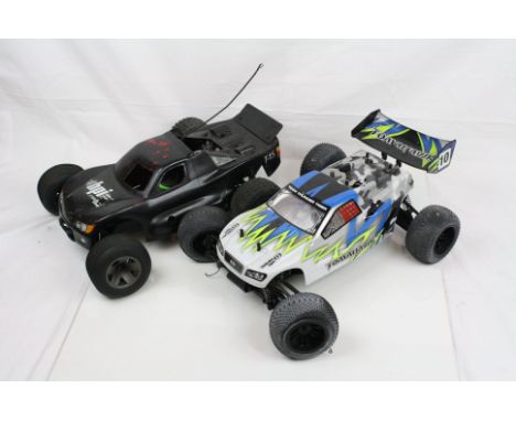 Two radio control cars to include a Thunder Tiger Tomahawk ST 1/10 scale 4WD Nitro together with a HPI Rush Evo 2WD Nitro wit