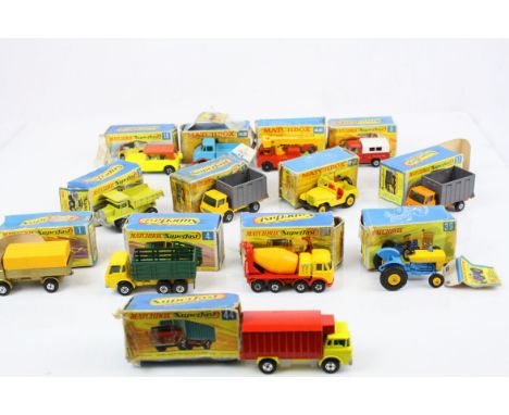 13 boxed Matchbox Superfast diecast models to include 37 Cattle Truck, 42 Iron Fair Crane, 21 Foden Cattle Truck, 4 Stake Tru