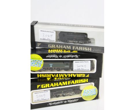 Two boxed Graham Farish N gauge locomotives to include 1505 Battle of Britain BR Green and 1655 2-6-4 Standard Tank locomotiv
