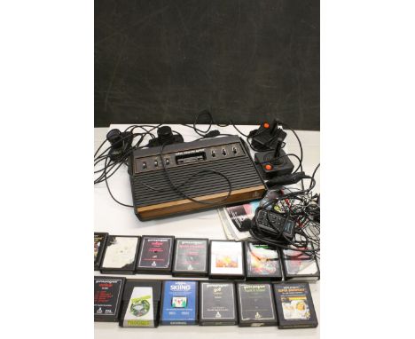 Retro Gaming - Atari computer system console with 2 x Keyboard Controllers, 2 x joysticks, Paddle, and 13 x games to include 