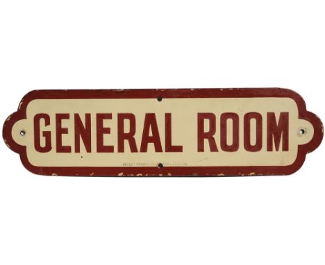 NER enamel Doorplate 'GENERAL ROOM' brown & cream by Patent Enamel Co Ltd Birmingham. In good overall condition with small ed