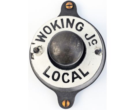 Southern Railway Signal Box brass Plunger with circular enamel location plate WOKING Jc LOCAL. Pretty much ex signalbox condi