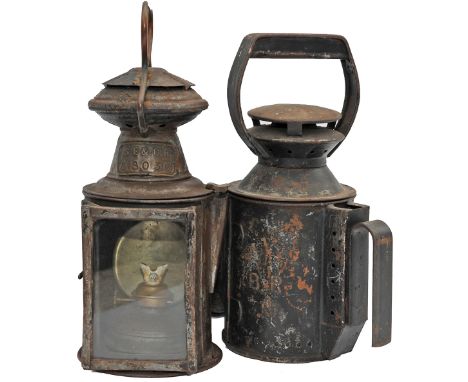 South East & Chatham Railway square fronted 3 aspect Handlamp complete with reservoir stamped with a large letter 'A; and an 