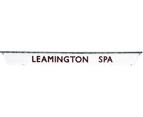 Station fluorescent light cover LEAMINGTON SPA, maroon on white. Measures 69 inches long x 9 inches wide.