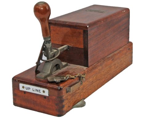 Preece mahogany cased Block Handle brass Plated WR Sykes and enamel plate Up Line.