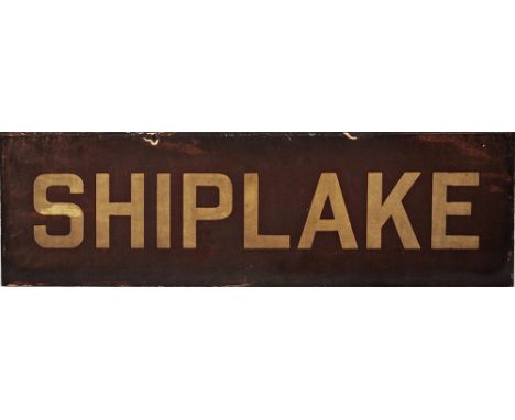 GWR enamel Lamp Tablet SHIPLAKE. Ex GWR station on the Twyford to Henley-on-Thames Branch. Chocolate and cream colour in ex s