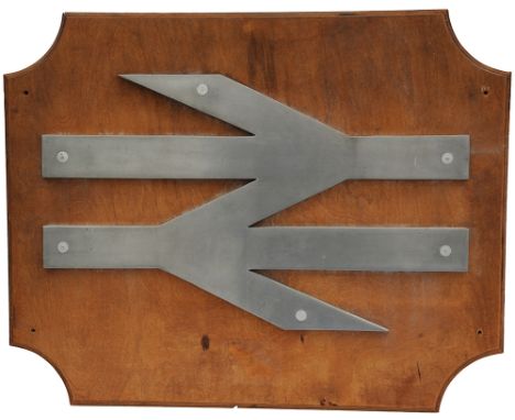 British Rail alloy Double Arrow Badge, large size 27.5 inches x 17 inches mounted on a display board.