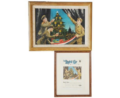 Original Oil Painting on canvas by Helen McKie. Depicts three WWII Allied Soldiers, Russian, American & British lighting up a