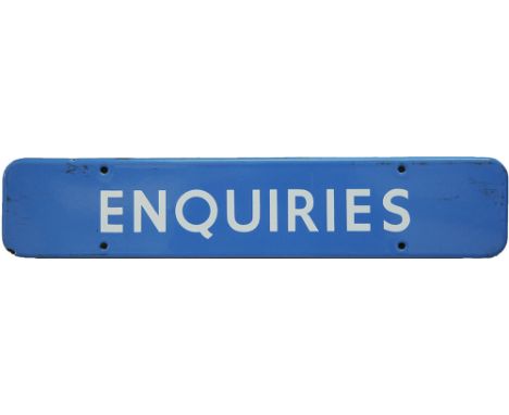 Doorplate BR(Sc) ENQUIRIES light blue F/F. Measures 18 inches x 3.5 inches. Good colour and shine, in excellent condition. A 