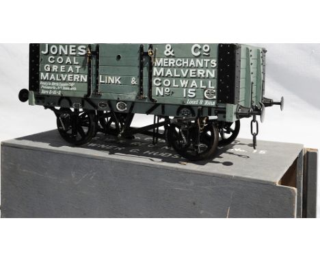 Fine Scale 5in Gauge Jones & Co Coal Wagon, Great Malvern, Malvern Link & Colwall No 15 from a David Noble kit. A high qualit