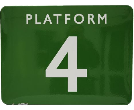 British Railways Southern region BR(S) enamel F/F light green 24 inch x 18 inch PLATFORM 4, good colour and shine and in exce