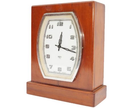 GWR mahogany cased Art Deco Mantle Clock by Smiths. GWR ivorine plate number 3652 affixed at the bottom.