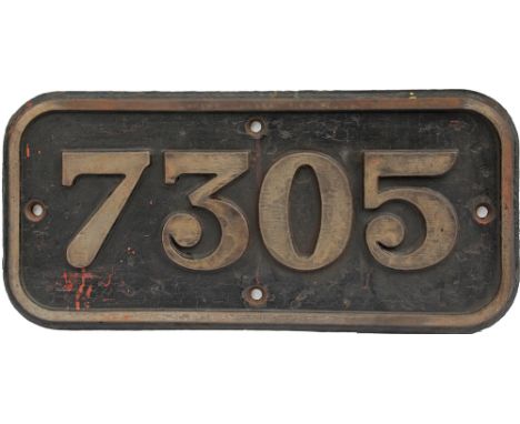 GWR cast iron Cabside Numberplate 7305. Ex GWR 2-6-0 locomotive built Swindon November 1921 and allocated to Goodwick. Other 