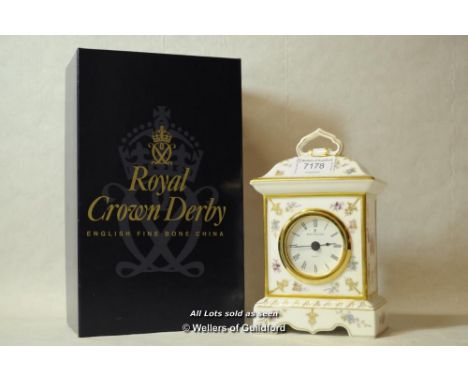 Royal Crown Derby porcelain mantel clock Royal Antoinette, boxed