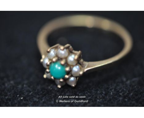 *Seed pearl and turquoise 9ct gold vintage antique ring (Lot subject to VAT)