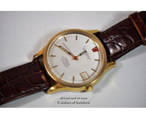 Omega - a 1970's F300 Hz Constellation Chronometer wristwatch, silvered dial, date aperture, gold coloured case, stainless st