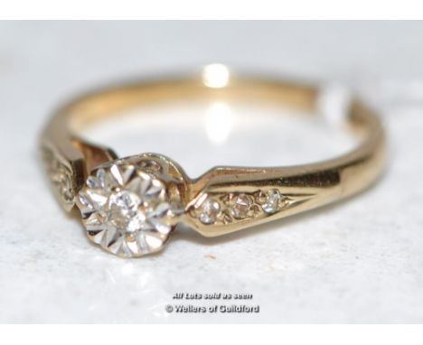 Small diamond ring with diamond shoulders, 9ct gold shank.
