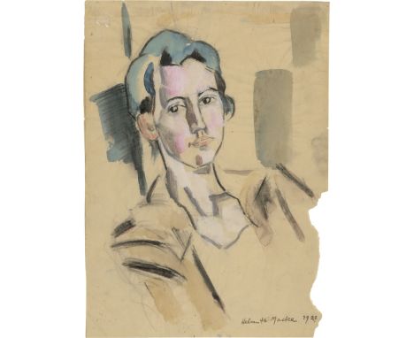 Macke, Helmuth -- FrauenportraitMischtechnik auf Pergamentpapier. 1921.Unten rechts mit Feder in Schwarz signiert "Helmuth Ma