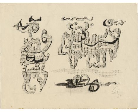 Götz, Karl Otto -- Ohne TitelFrottage. Kohle und Bleistift auf Velin. 1946.28,8 x 37 cm.Unten rechts mit Bleistift signiert "