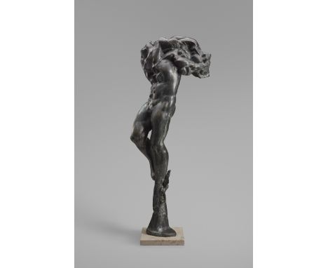 [*] Schwabe, Klaus -- Aufsteigender IkarusBronze mit schwarzgrüner Patina. Um 1996.69 x 24 x 18 cm.Verso unten monogrammiert 
