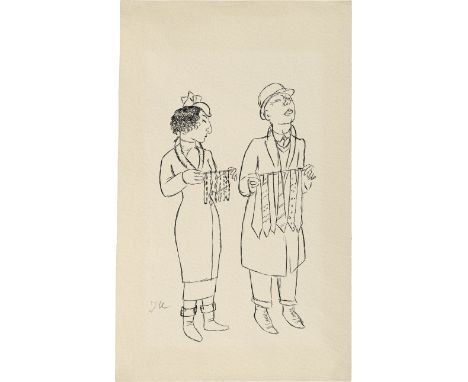 Mammen, Jeanne -- KrawattenverkäuferFeder in Schwarz auf genarbtem Velinkarton. 1925-28.42 x 26 cm.Unten links mit Bleistift 