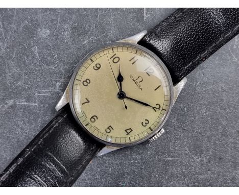A 1943 military specification Omega '6B/159' stainless steel manual wind civilian wristwatch, 33mm, Ref. 2292, having origina