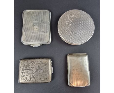 A silver compact, by&nbsp;Barker Ellis Silver Co, Birmingham 1965; together with two silver matchbook covers; and another sil