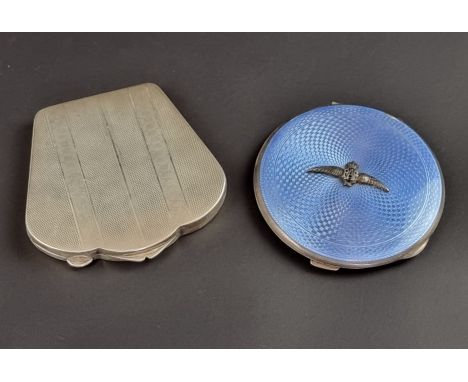 A silver and guilloche enamel RAF compact, by&nbsp;John William Barrett, Birmingham 1937; together with a white metal compact