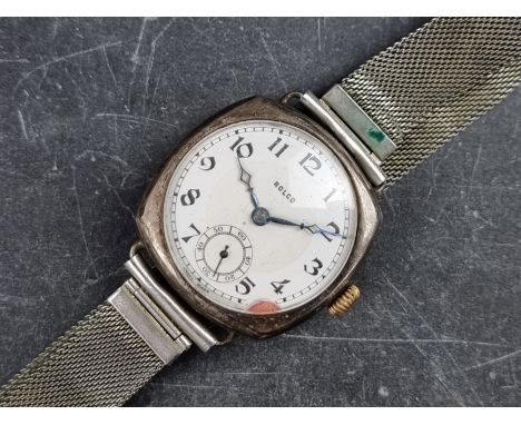 A 1920s trench style Rolco silver manual wind wristwatch, 31mm, Ref. 101800 246, on contemporary mesh bracelet.