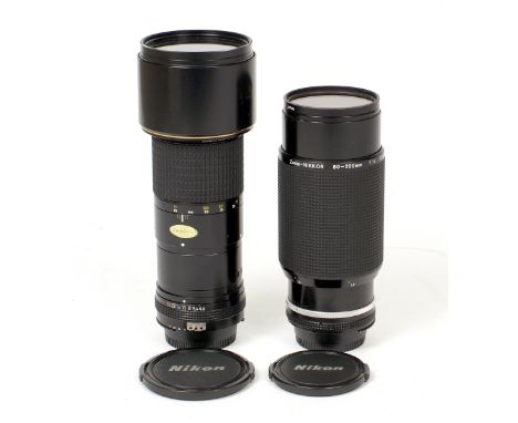 Pair of Nikon Manual Focus Telephoto Lenses. Zoom Nikkor 80-200mm f4 Ais (condition 5F) and a Nikkor * ED 300mm f4.5 Ais (con