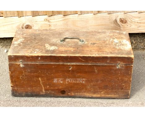 ADDITION TO DESCRIPTION Large Wooden Photographers Chest, Marked H G Ponting. Approx size 60x30x28cms.  A heavy item with fra