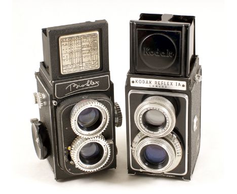 Two Uncommon 120 TLR Cameras. Comprising a first model Alsaphot Bioflex, a failed 1950s French attempt to copy the Rolleiflex