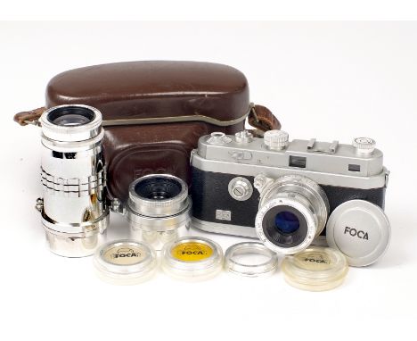 Foca Universel (Universal) Camera Outfit.  To include 5cm f2.8, 3.5cm f3.5 and Teleoplar 4.5 13.5cm lens. (all condition 4/5F