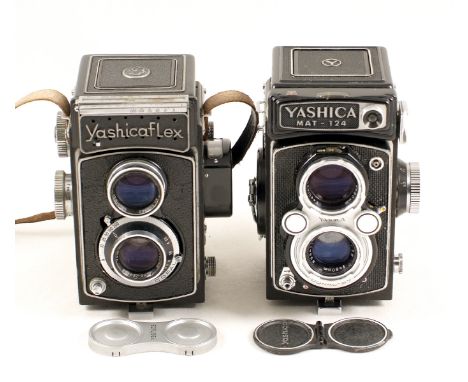 Two Metered Yashica 120 TLR Cameras. Comprising an uncommon Yashicaflex S (meter working, condition 5F) with Yashimar 83.5mm 