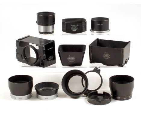 A Good Selection of Leica Lens Hoods Including a Rare Xenon Model. Also a Leica swing-out combined lens hood and circular Pol