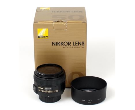 Nikkor AF-S 50mm f1.4 G Lens. (condition 4E). With UV filter, caps and hood, in makers box.  (Cabinet E)