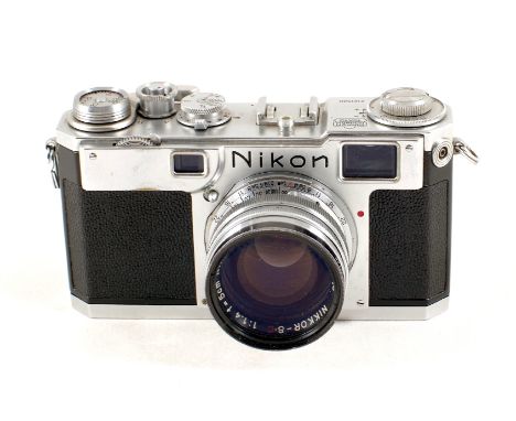 Nikon S2 Rangefinder Camera with Nikkor S C 5cm f1.4 Lens. Camera #6161580 (some wear to chrome, hence condition 5/6F) lens g