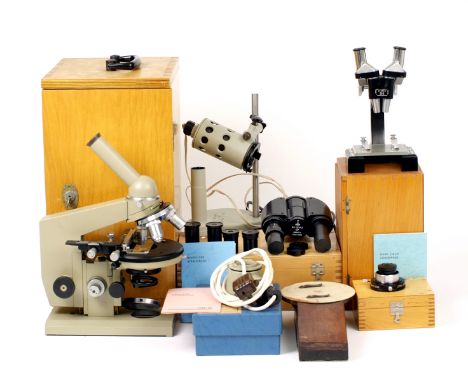 A Good LOMO Microscope Outfit &amp; Accessories. Comprising microscope with standard and binocular (3D) heads, dark field con