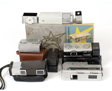 Collection of 16mm Sub-Miniature Cameras. Comprising Edixa with working meter; Mamyia 16, Yashica 16 (not pictured) and a Rus