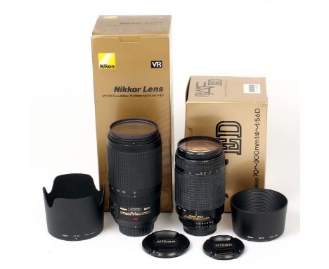 Two Nikkor 70-300mm AF Lenses. Comprising AF-S VR Zoom Nikkor 70-300mm f4-5.6 G IF-ed and a Nikkor 70-300mm f4-5.6 D lens. (b