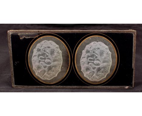 Oval Framed Stereo Daguerreotype of a Palissy Ware Style Dish. Probably by Louis Jules Duboscq-Soleil (1817-1886). Some damag