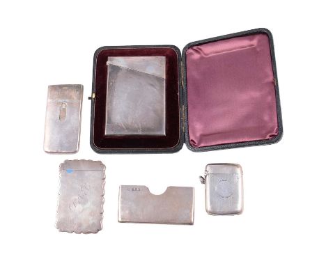 Silver card case, George Unite, Birmingham 1989, plain polished, 10x7cm, original box, three other silver card holders, one w