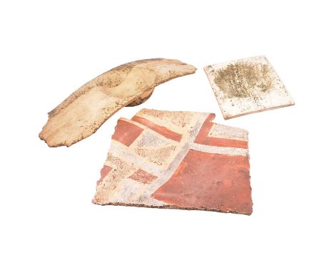 Three pieces of studio pottery, by an unidentified potter,including two slab-forms with recesses, textured oxide finish,23x18