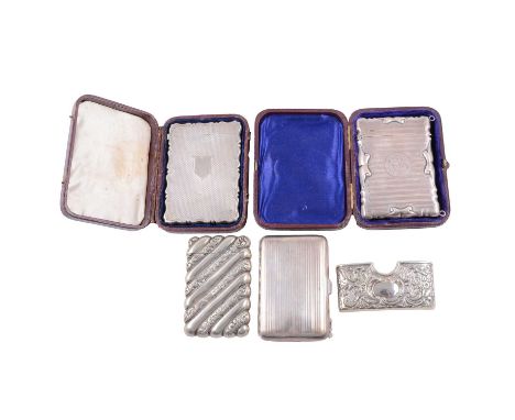 Silver card case, E J Trevitt &amp; Son, Chester 1910, engraved and with initials, 9.5x6.5cm, original box, another siler car