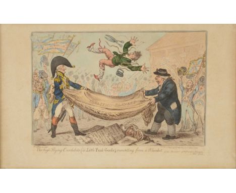 James Gillray,the High Flying Candidate (i.e. Little Paul Goose) mounting from a blanket,hand coloured etching on wove paper,